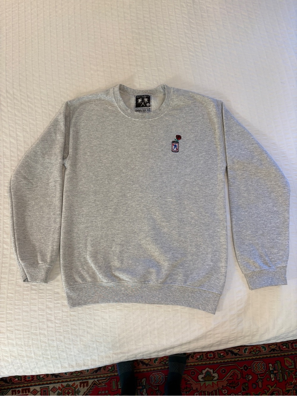 riot society Light Grey Crewneck Sweatshirt with Small PBR Embroidered Logo